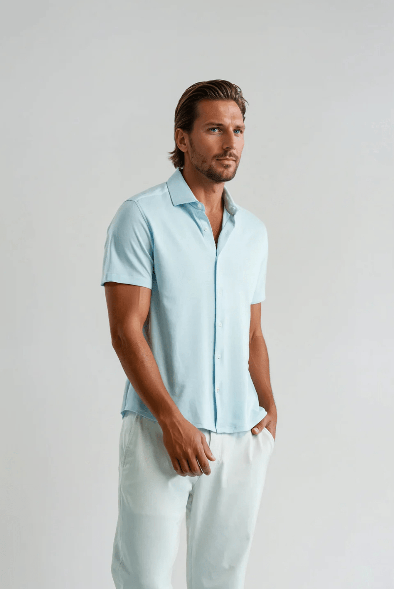 2 Tone Pique Short Sleeve - Stone Rose - Archery Close