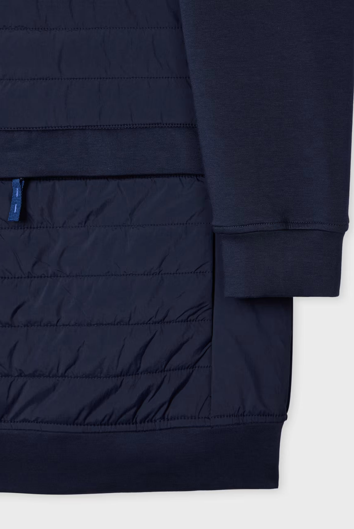 Navy blue jacket with quilted design on a white background
