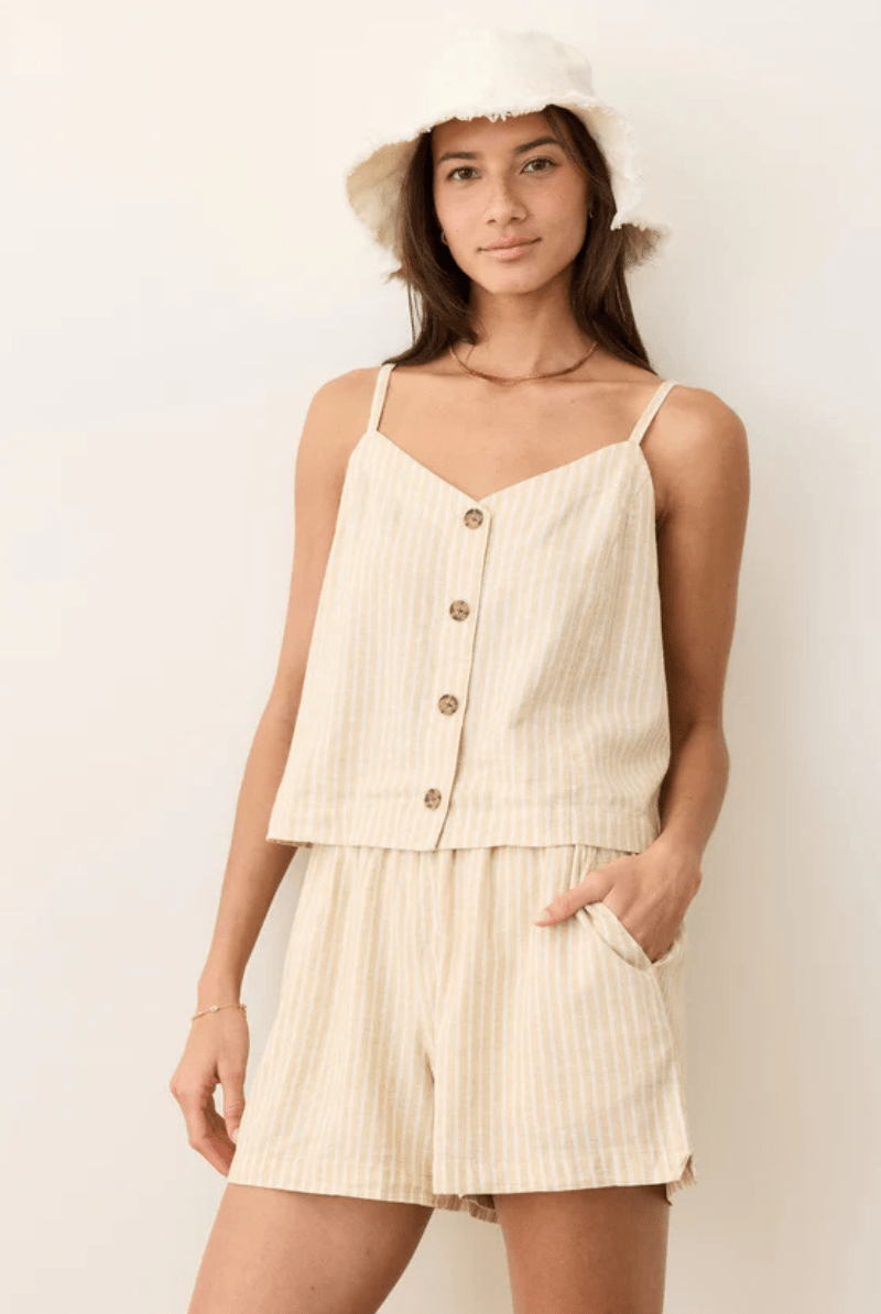 Allison Hemp Short in Natural Stripe - Marine Layer - Archery Close