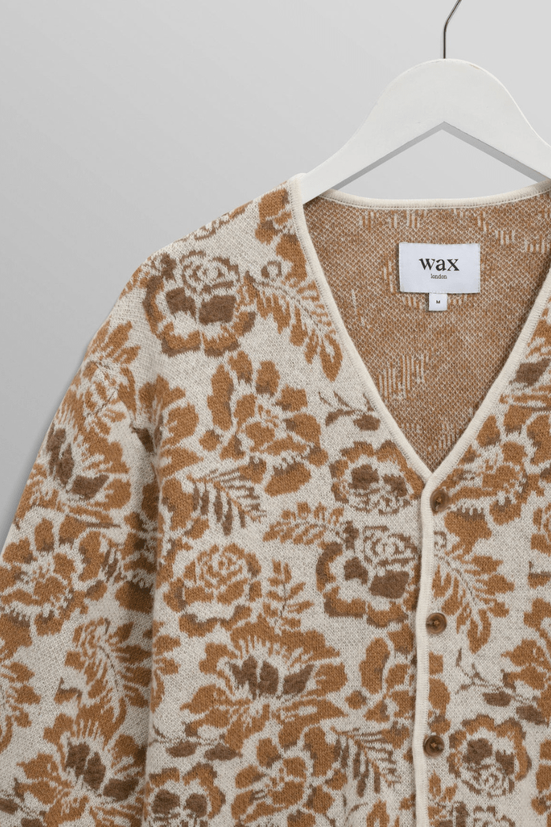 Sweater - Wax London - Alban Cardigan in Floral Textured Jacquard - Archery Close