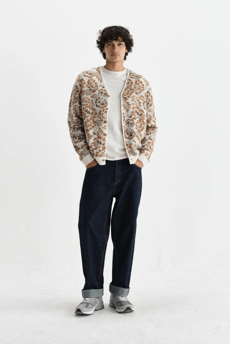 Sweater - Wax London - Alban Cardigan in Floral Textured Jacquard - Archery Close