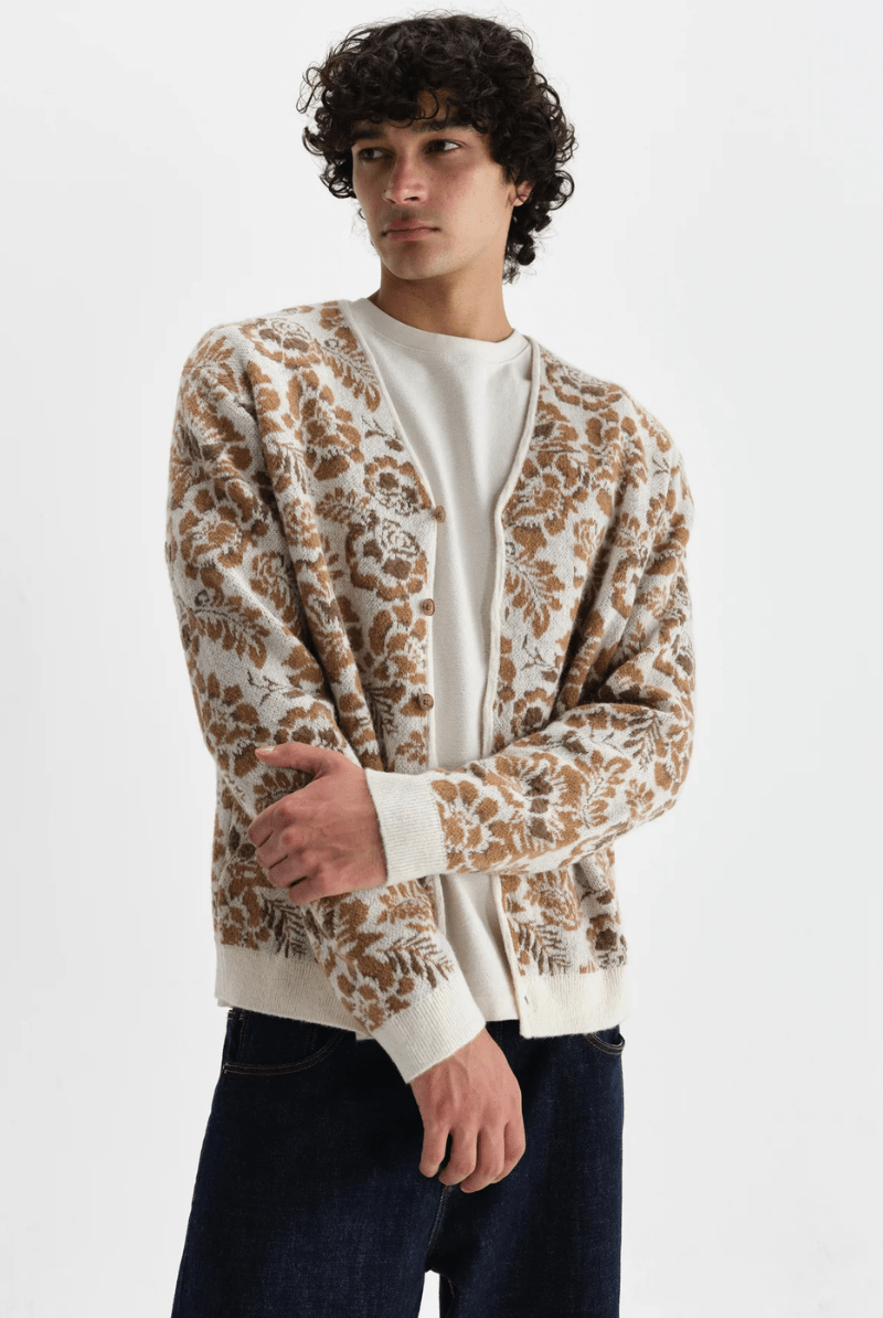 Sweater - Wax London - Alban Cardigan in Floral Textured Jacquard - Archery Close