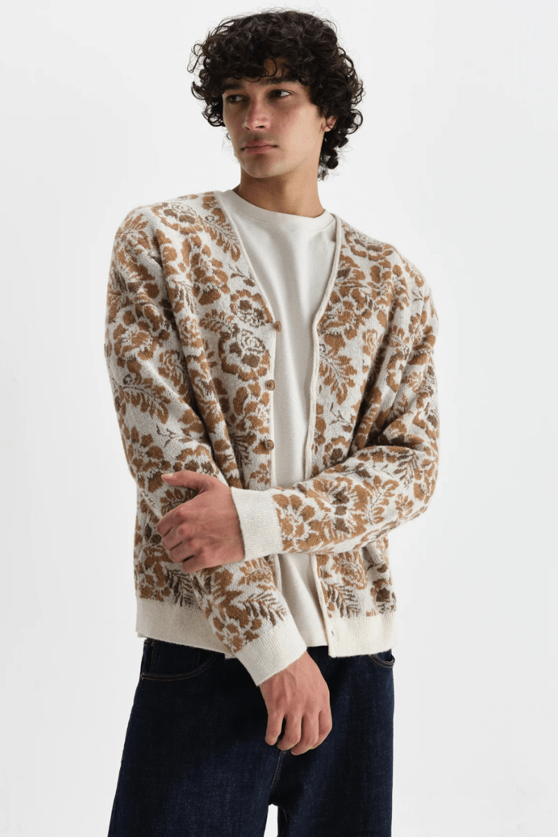 Sweater - Wax London - Alban Cardigan in Floral Textured Jacquard - Archery Close