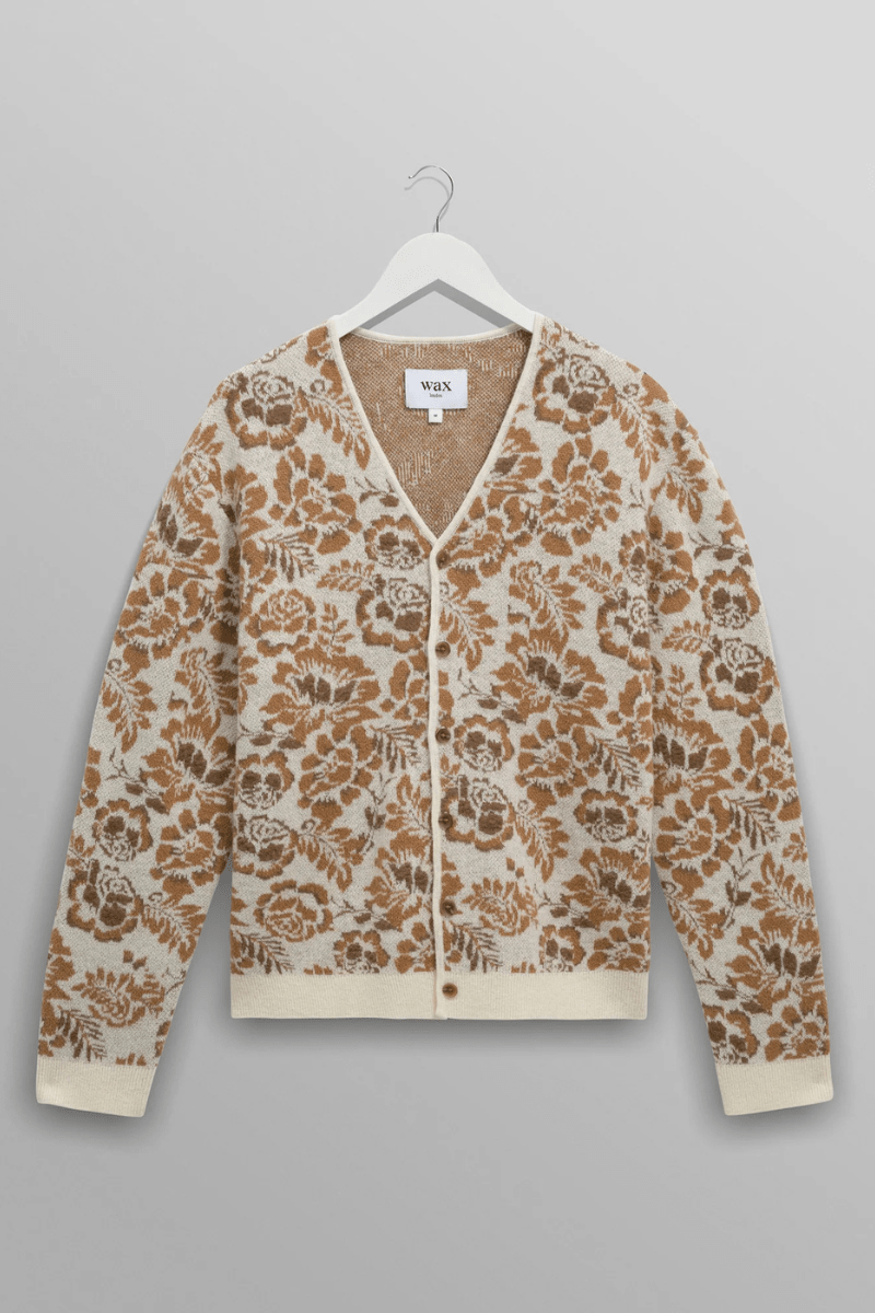 Sweater - Wax London - Alban Cardigan in Floral Textured Jacquard - Archery Close