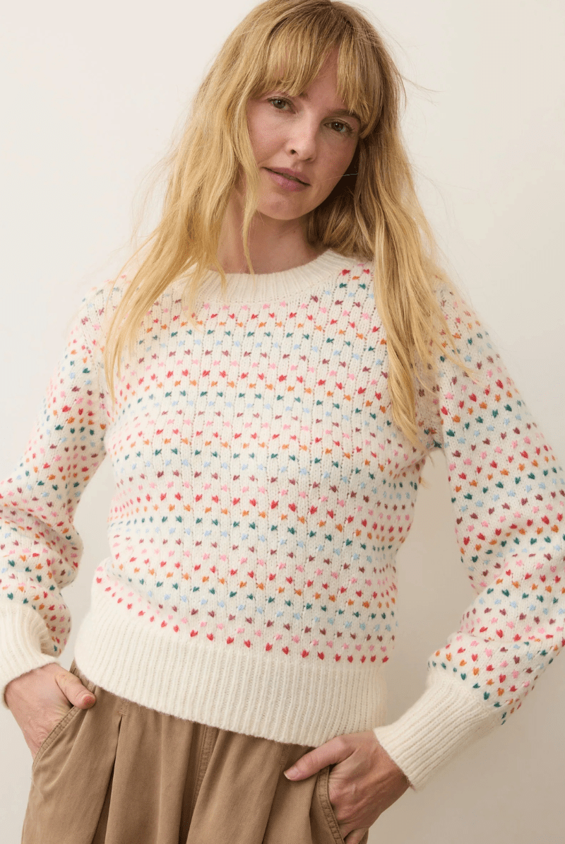 Sweater - Marine Layer - Alma Crewneck Sweater in Rainbow - Archery Close