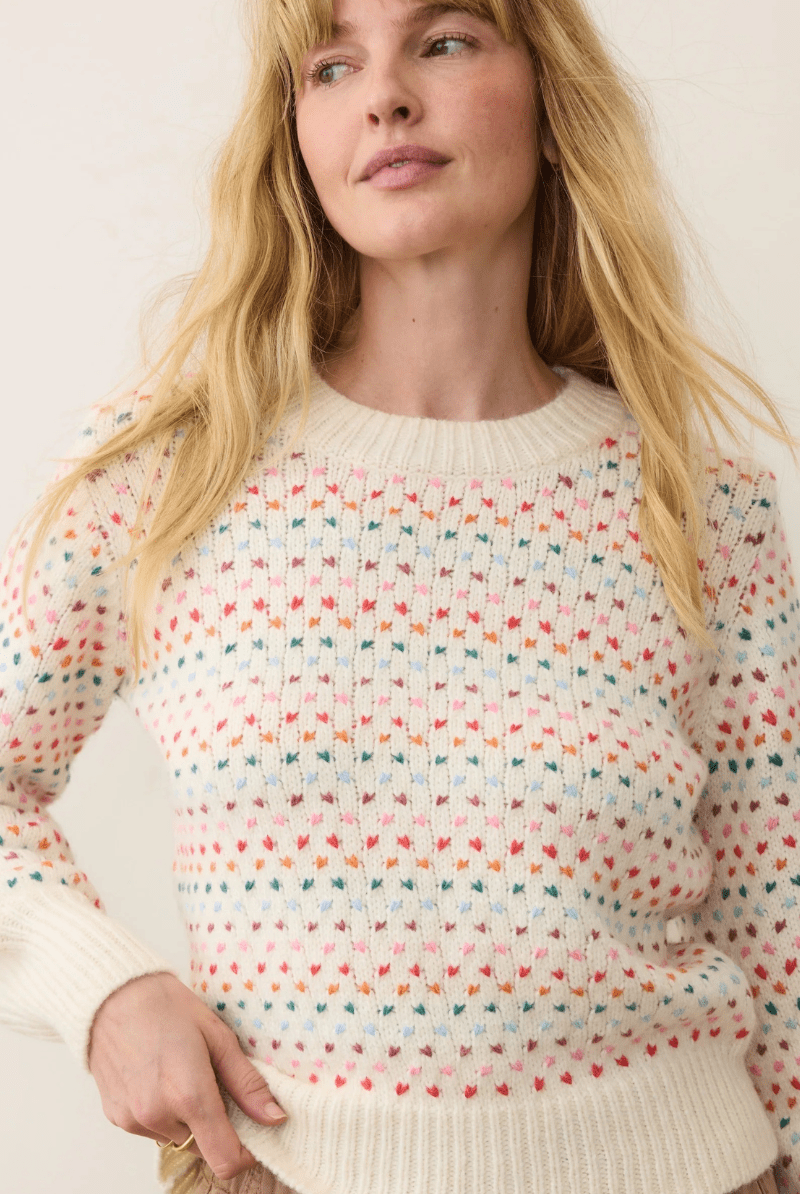 Sweater - Marine Layer - Alma Crewneck Sweater in Rainbow - Archery Close