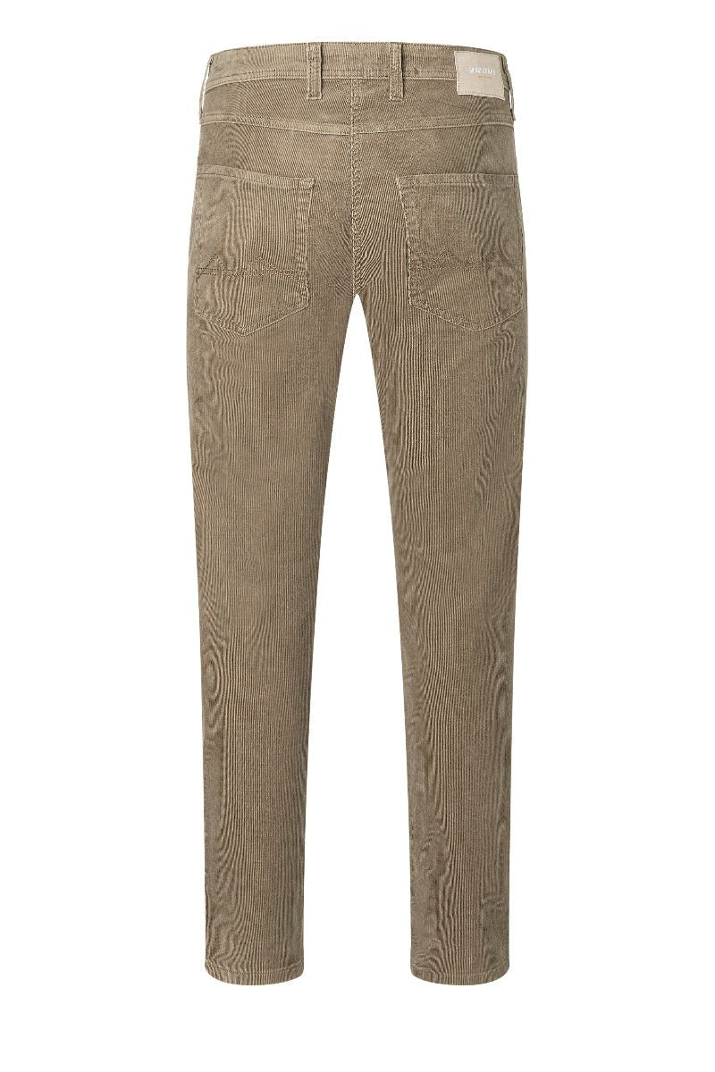 Beige corduroy pants on a white background