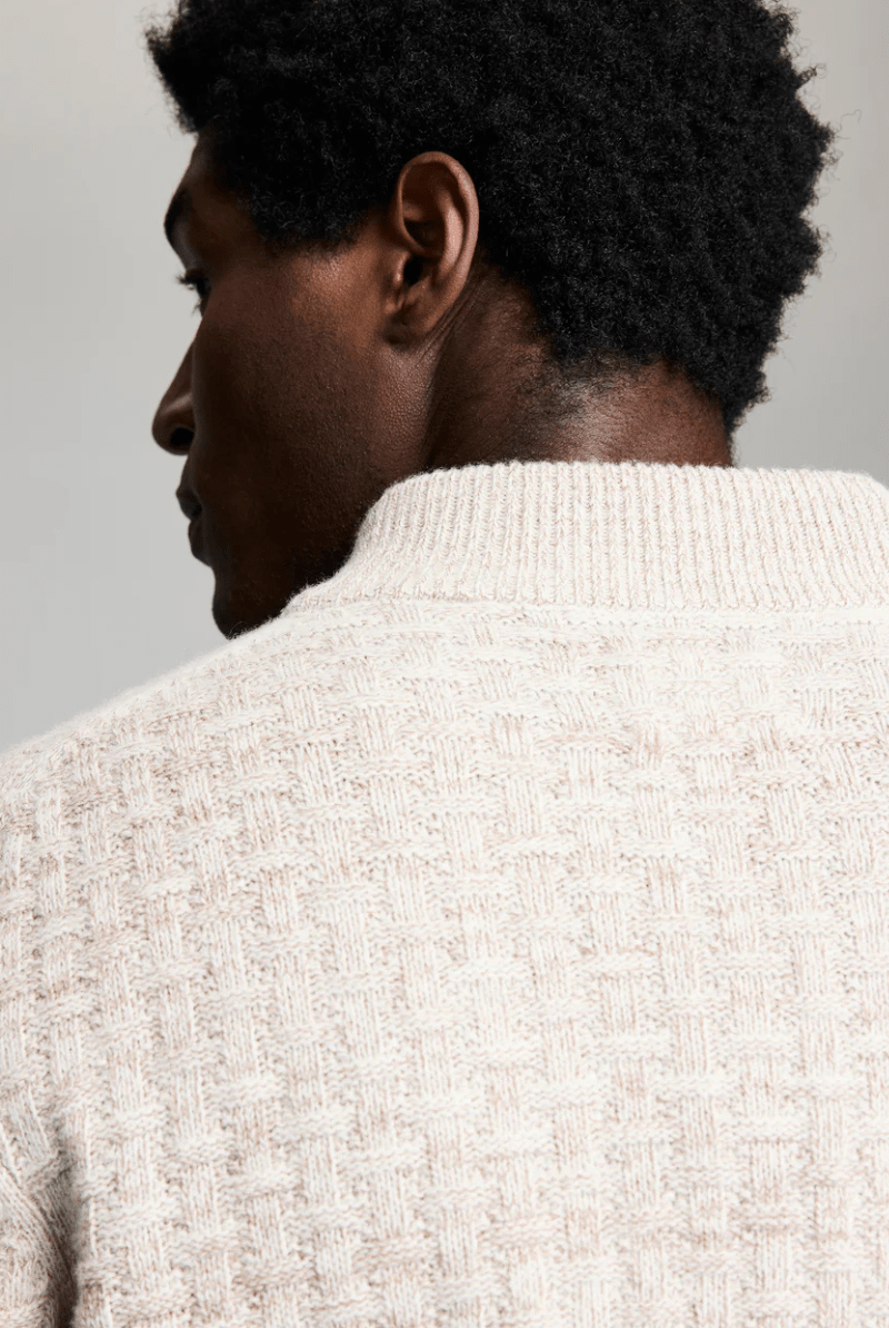 Sweater - Billy Reid - Basketweave Half Zip Sweater in Oatmeal Melange - Archery Close
