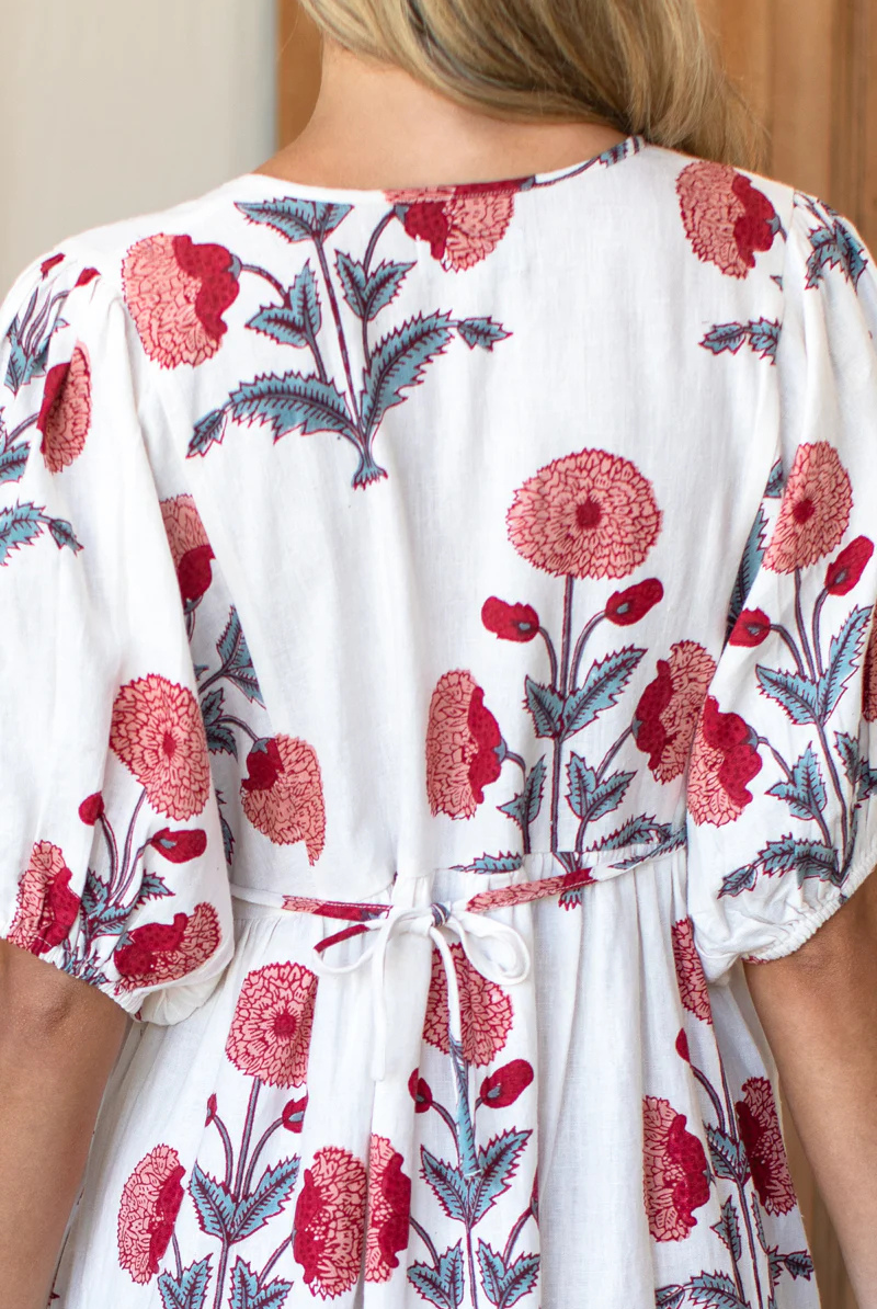 Dresses - Emerson Fry - Bastian Short Dress in Blush Peonies Linen - Archery Close