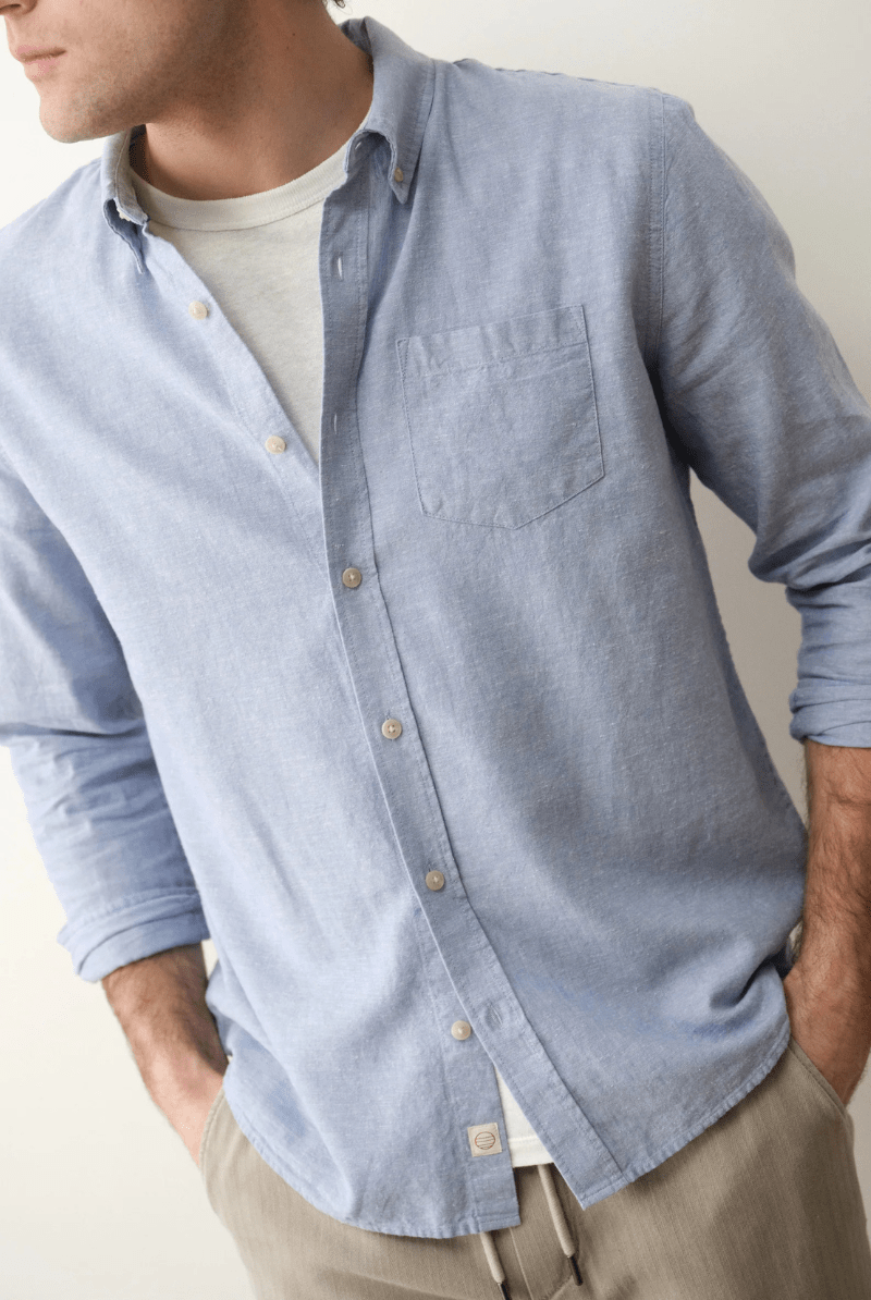 Shirt - Marine Layer - Better - Than - Linen Long Sleeve Shirt - Archery Close