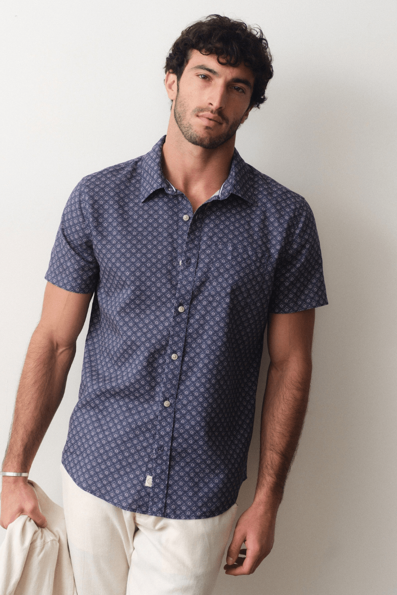 Shirts & Tops - Marine Layer - Better - Than - Linen SS Shirt in India Ink Diamond - Archery Close