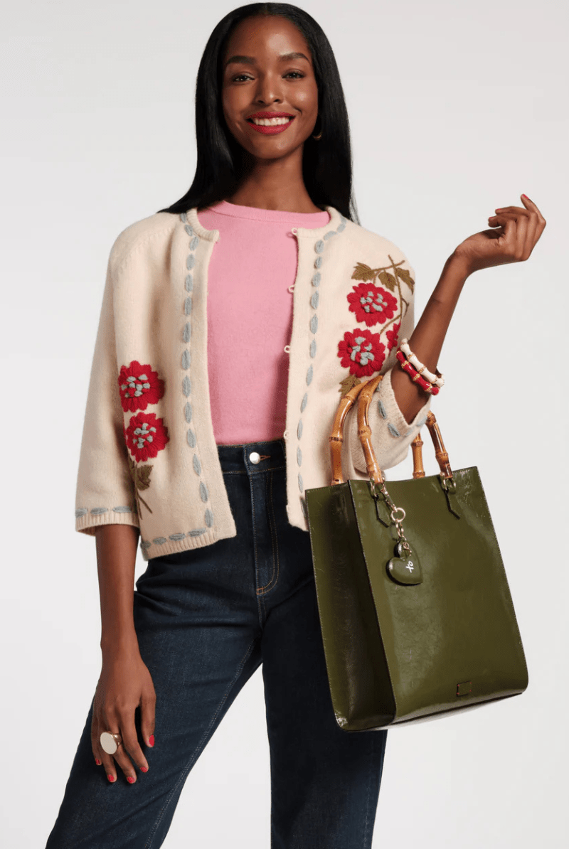 Sweater - Frances Valentine - Blanket Stitch Border Cardi - Archery Close