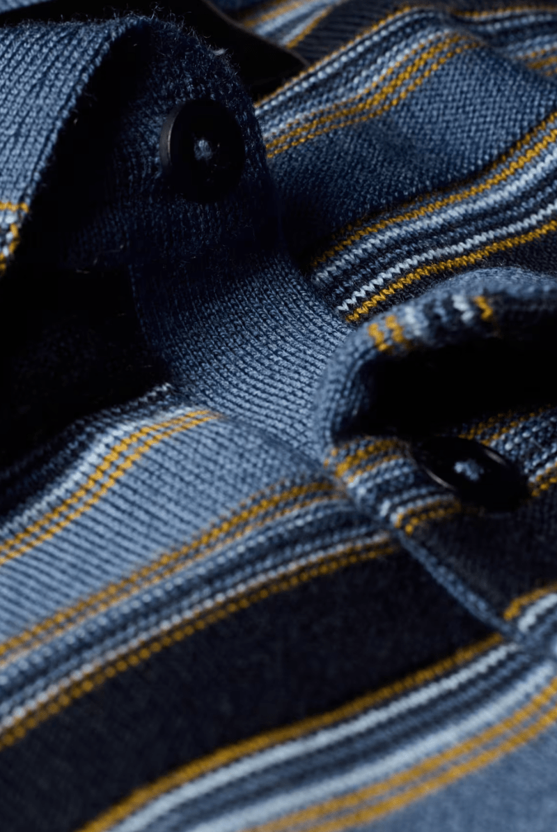 Sweater - Paul Smith - Blue and Navy Stripe Merino Polo Shirt - Archery Close