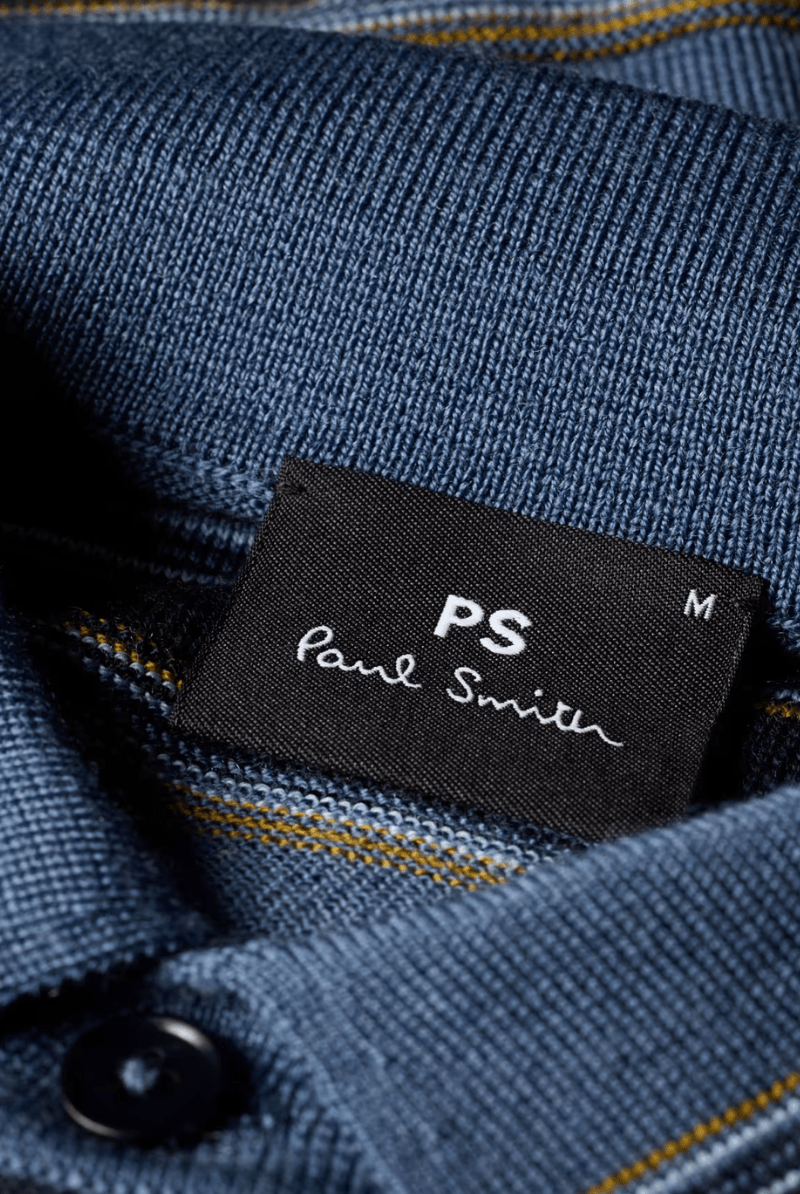 Sweater - Paul Smith - Blue and Navy Stripe Merino Polo Shirt - Archery Close