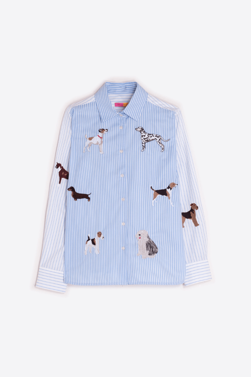 Shirts & Tops - Vilagallo - Blue Shirt with Dog Embroidery - Archery Close