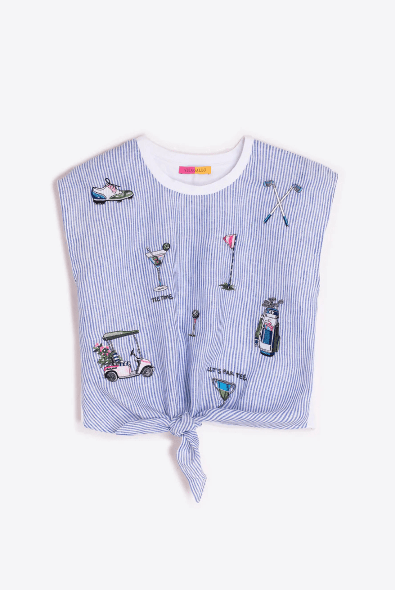 Shirts & Tops - Vilagallo - Blue Striped Golf T-Shirt - Archery Close