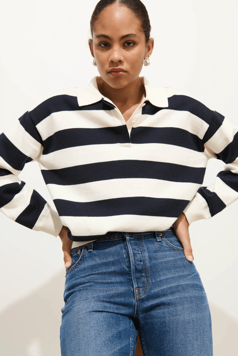 Shirts & Tops - Alex Mill - Bond St Striped Polo In Ivory/Navy - Archery Close