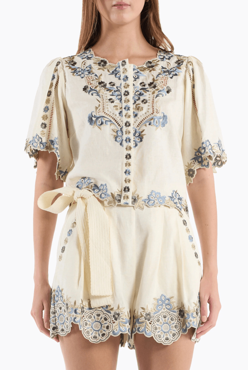 Shirts & Tops - Christy Lynn - Brynn Top in Ivory Ginkgo - Archery Close