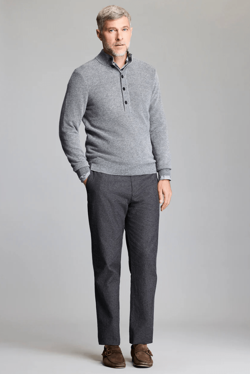 Sweater - Billy Reid - Button Placket Twill Pullover - Archery Close