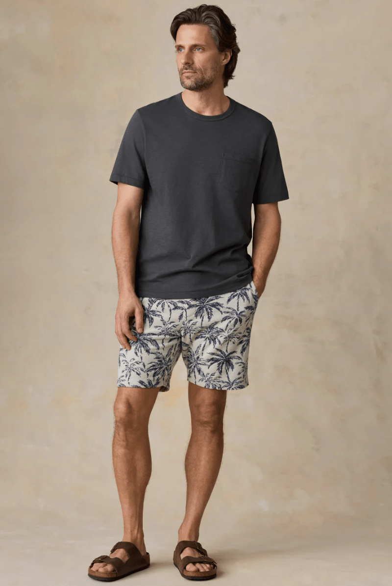 Shorts - Faherty Brand - Cabana Towel Terry Sweatshort - Ivory Tropic Trees - Archery Close