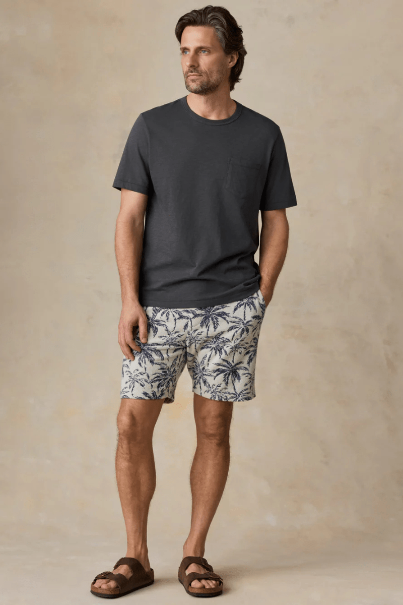 Shorts - Faherty Brand - Cabana Towel Terry Sweatshort - Ivory Tropic Trees - Archery Close