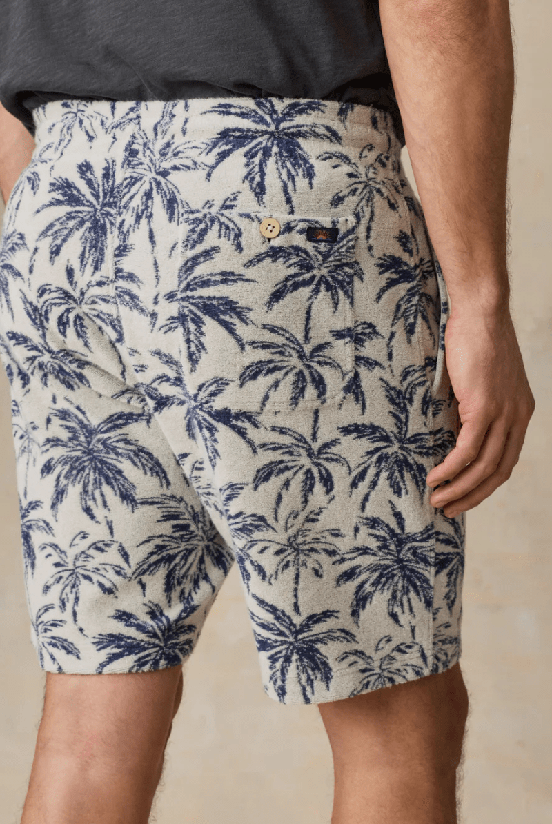 Shorts - Faherty Brand - Cabana Towel Terry Sweatshort - Ivory Tropic Trees - Archery Close