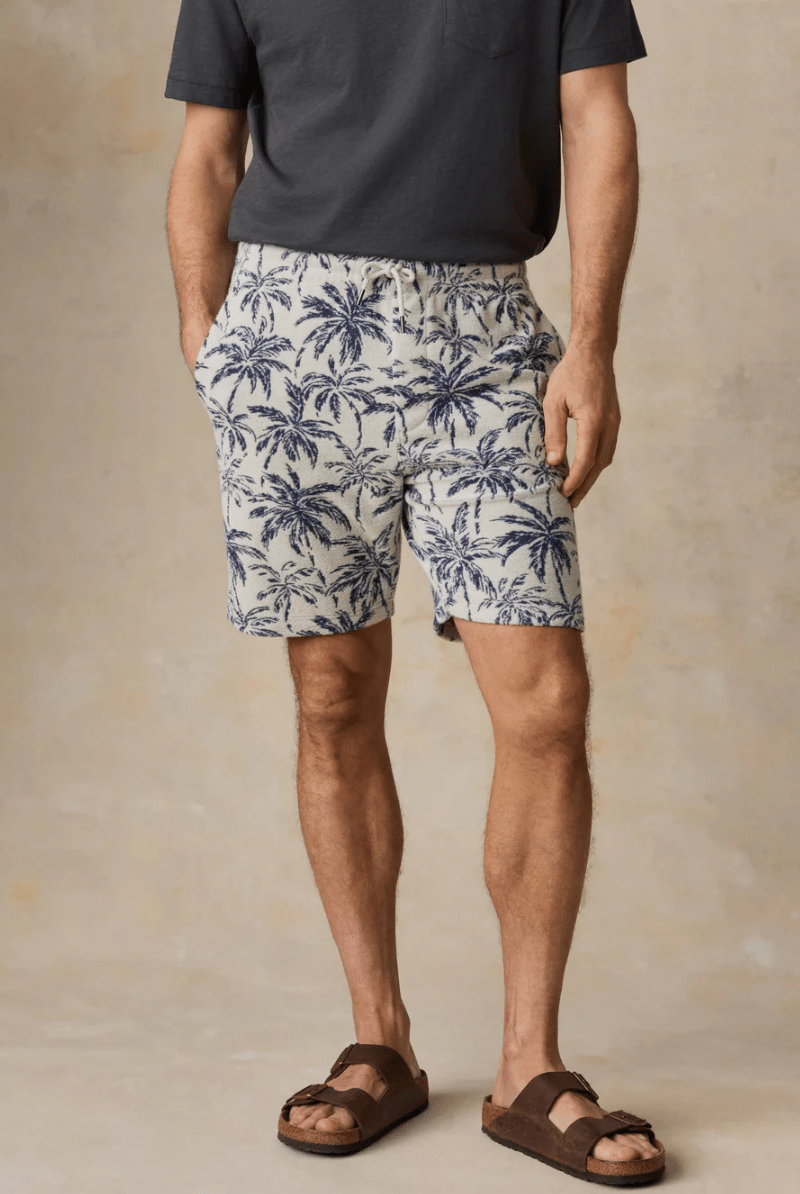 Shorts - Faherty Brand - Cabana Towel Terry Sweatshort - Ivory Tropic Trees - Archery Close