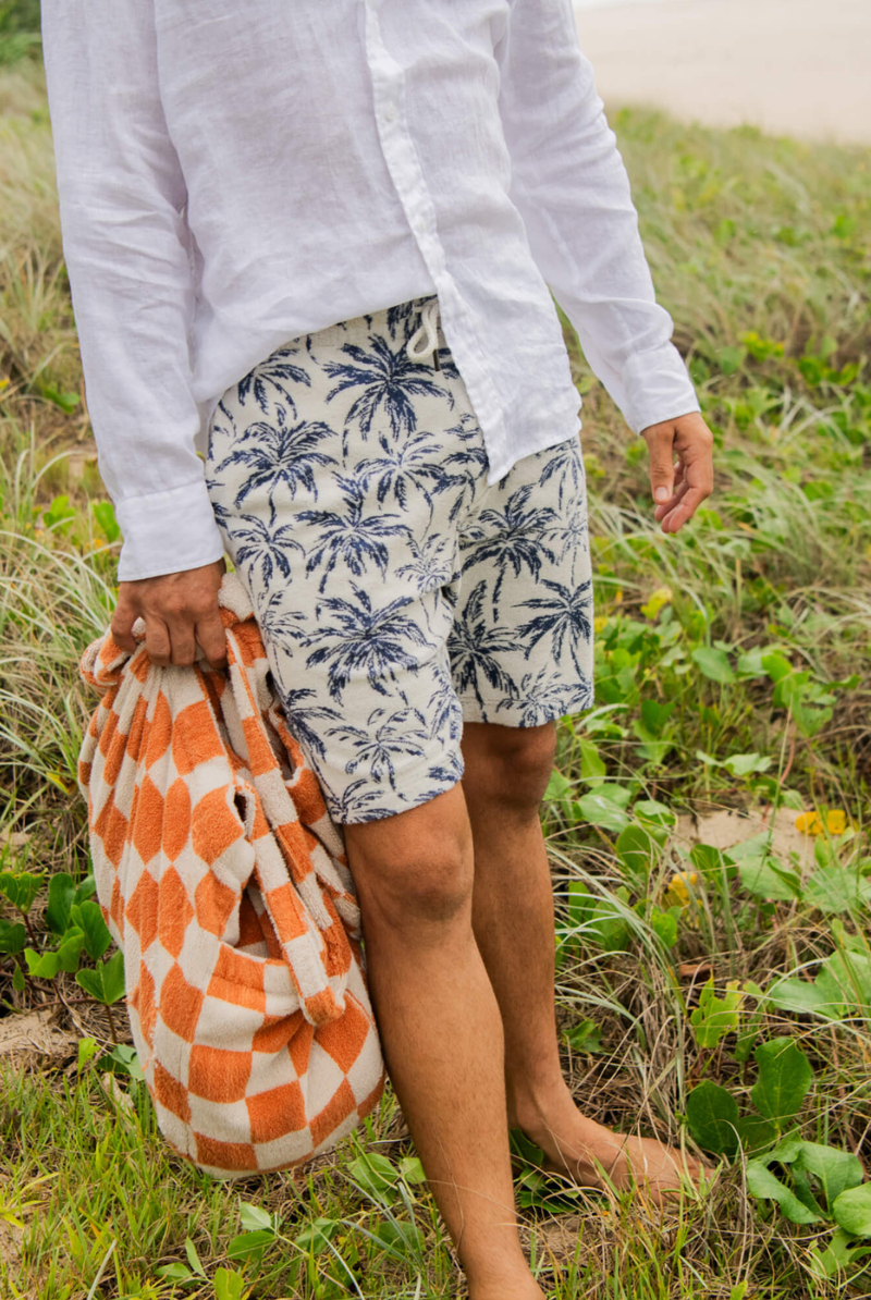 Shorts - Faherty Brand - Cabana Towel Terry Sweatshort - Ivory Tropic Trees - Archery Close