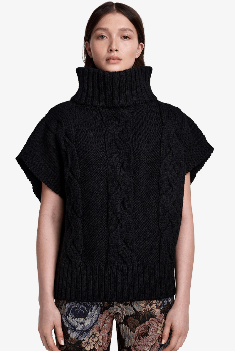 Sweater - Smythe - Cable - Knit Sleeveless Turtleneck - Archery Close