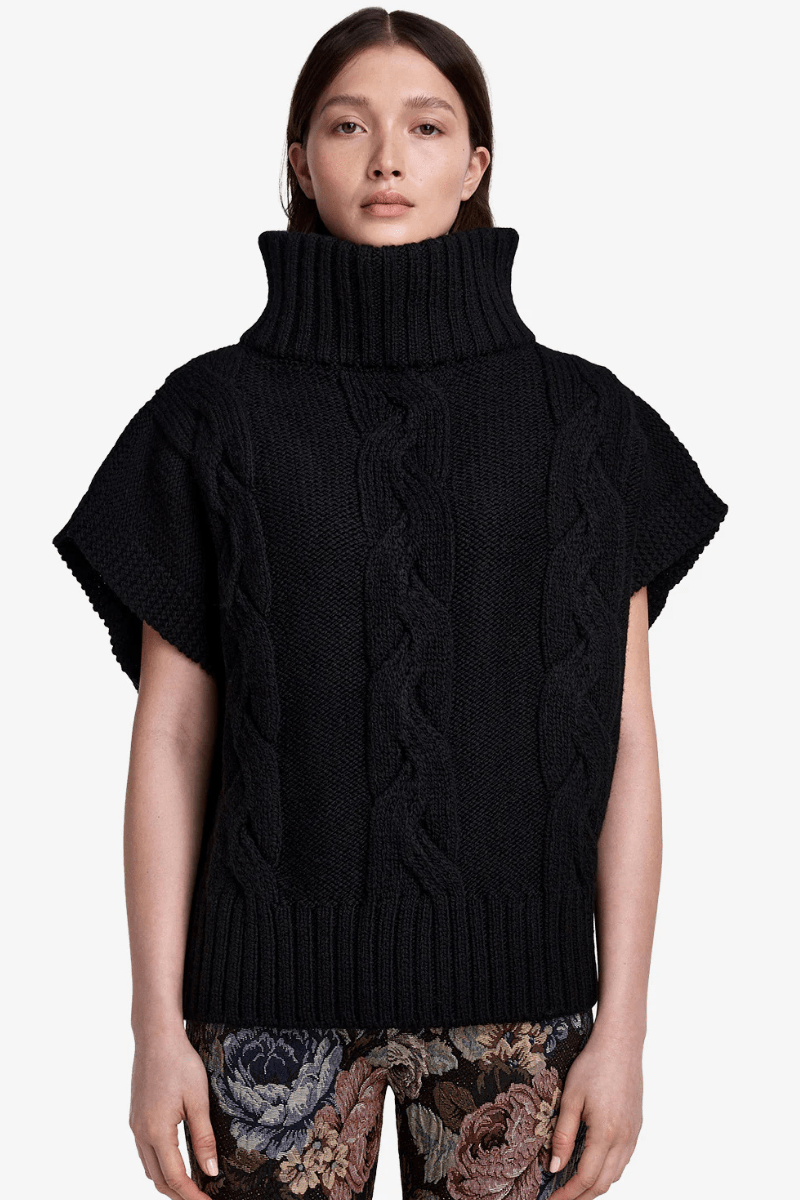 Sweater - Smythe - Cable - Knit Sleeveless Turtleneck - Archery Close