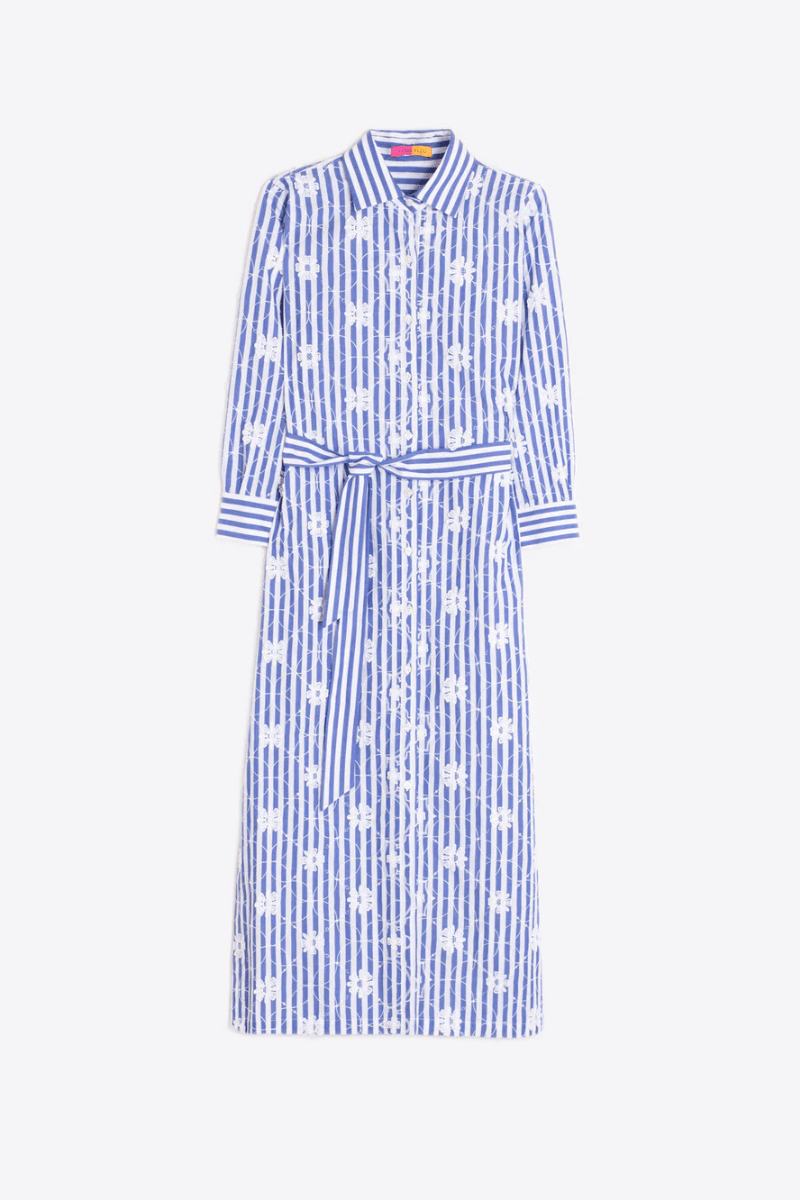 Dresses - Vilagallo - Camisero Dress in White and Blue Floral - Archery Close