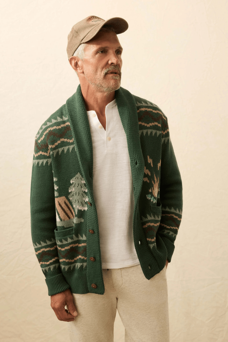 Sweater - Faherty Brand - Camp Cardigan - Archery Close