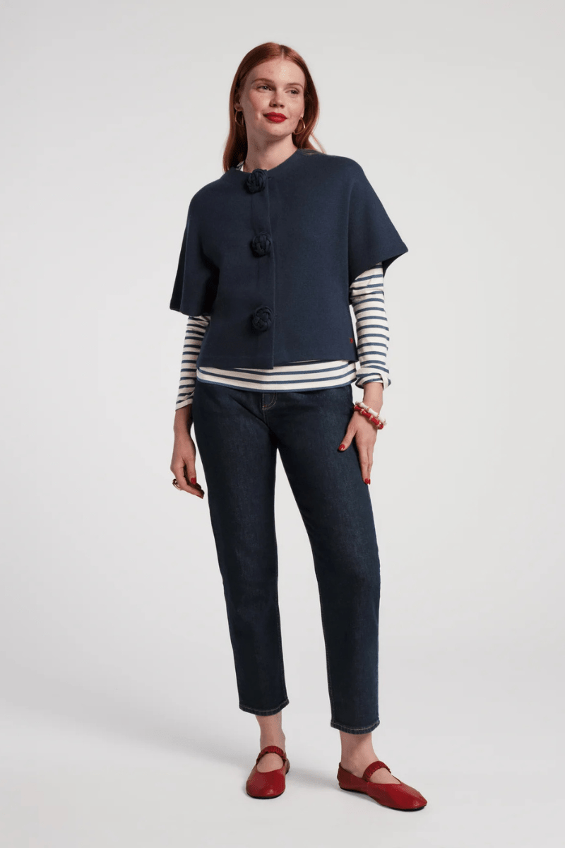 Sweater - Frances Valentine - Carnegie Wool Shrug in Navy - Archery Close