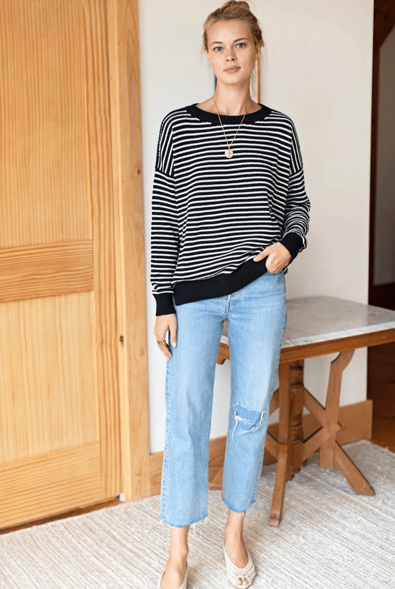 Sweater - Emerson Fry - Carolyn Sweater in Ivory Stripe Black - Archery Close