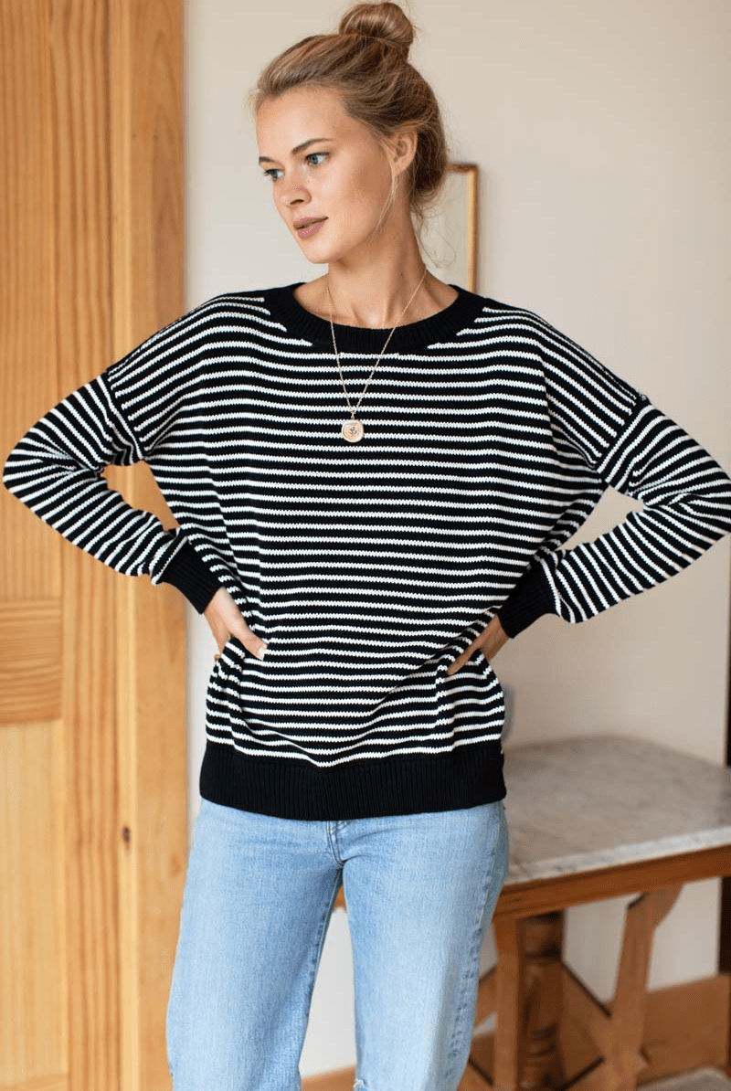 Sweater - Emerson Fry - Carolyn Sweater in Ivory Stripe Black - Archery Close