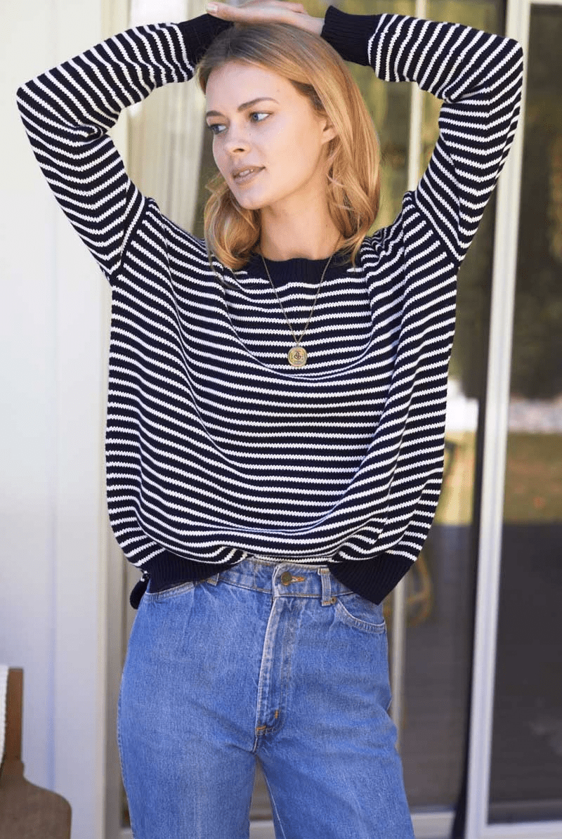 Sweater - Emerson Fry - Carolyn Sweater in Ivory Stripe Black - Archery Close