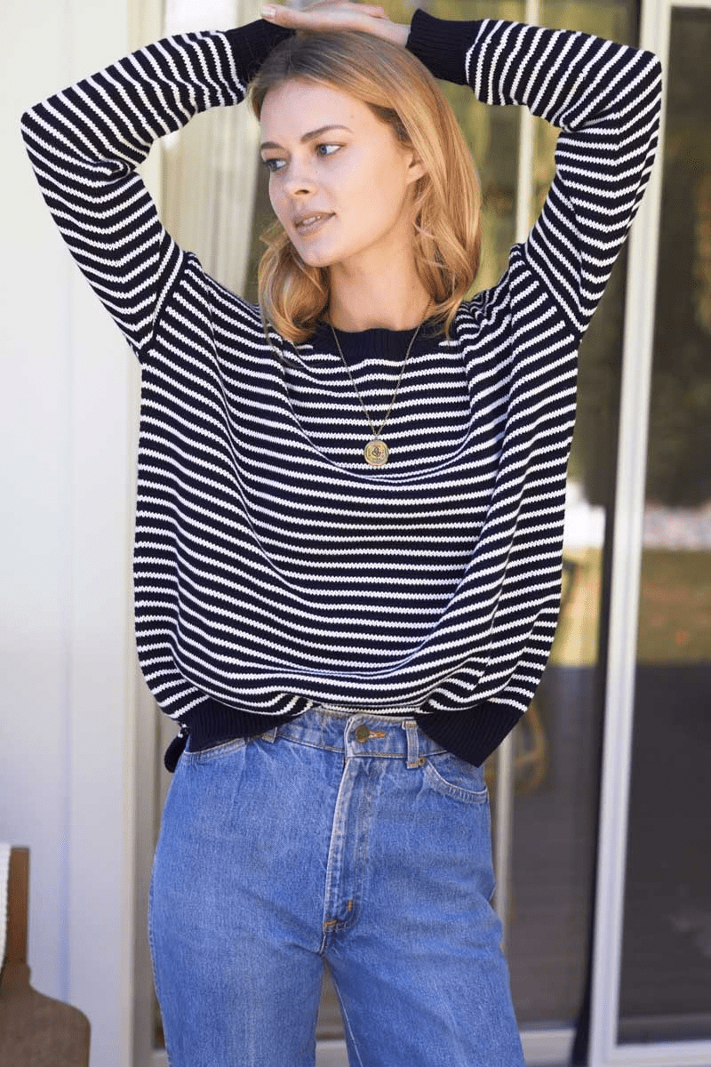 Sweater - Emerson Fry - Carolyn Sweater in Ivory Stripe Black - Archery Close