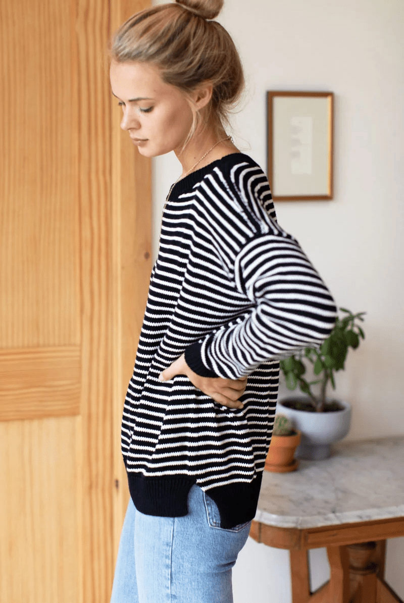 Sweater - Emerson Fry - Carolyn Sweater in Ivory Stripe Black - Archery Close