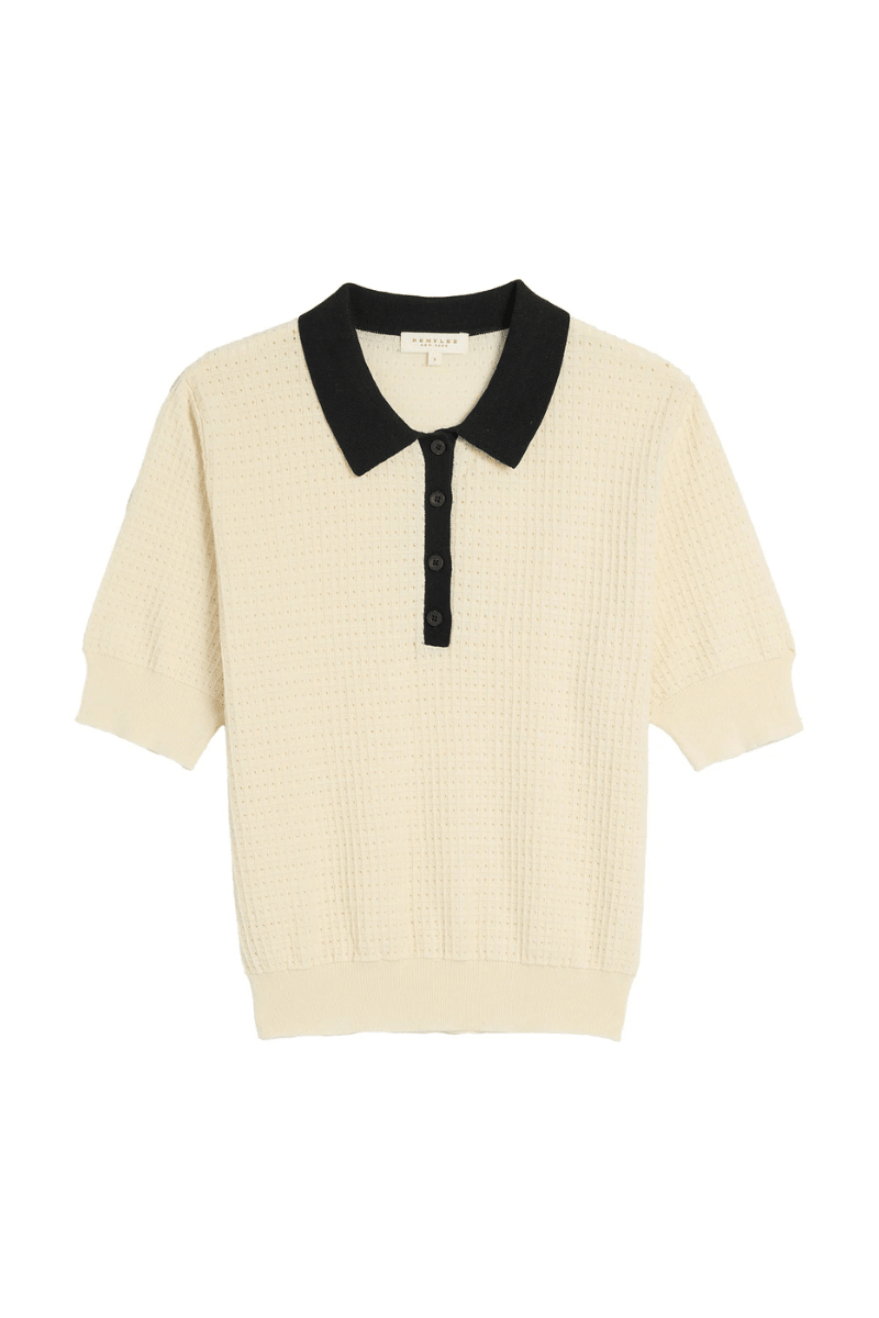 Sweater - demy - Celia Waffle Polo Top - Archery Close