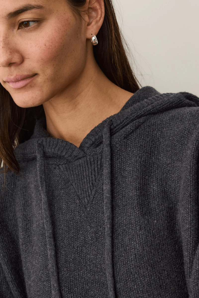 Sweater - Marine Layer - Chalet Knit Hoodie in Charcoal - Archery Close