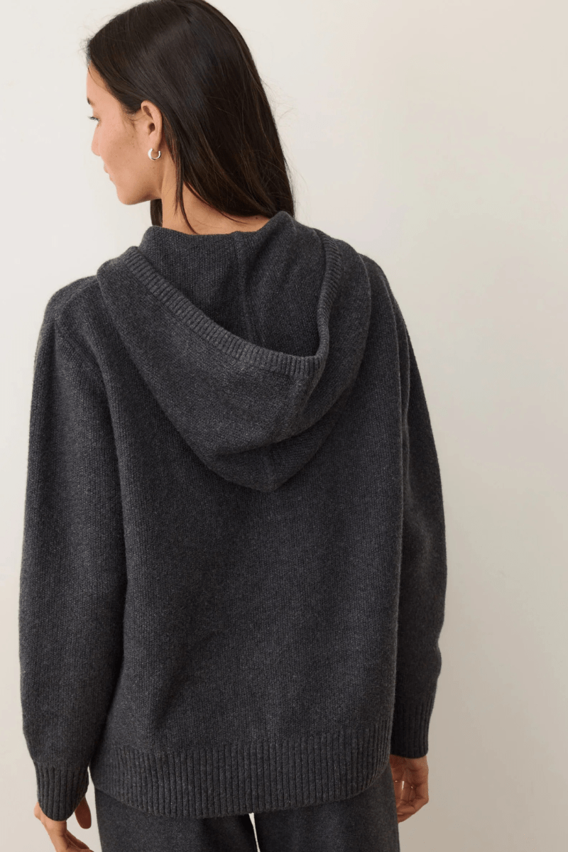 Sweater - Marine Layer - Chalet Knit Hoodie in Charcoal - Archery Close