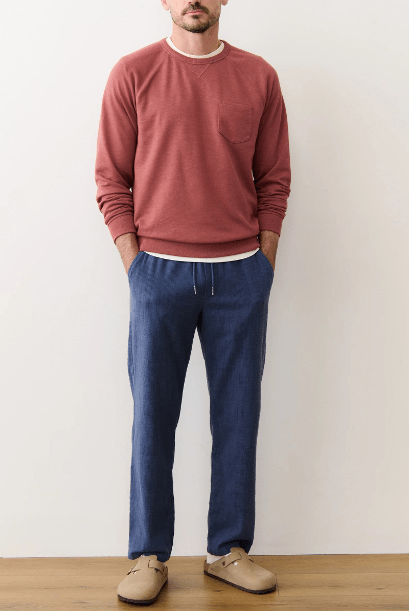 Sweatpants - Marine Layer - Chalet Lounge Pant in Navy Mini Stripe - Archery Close