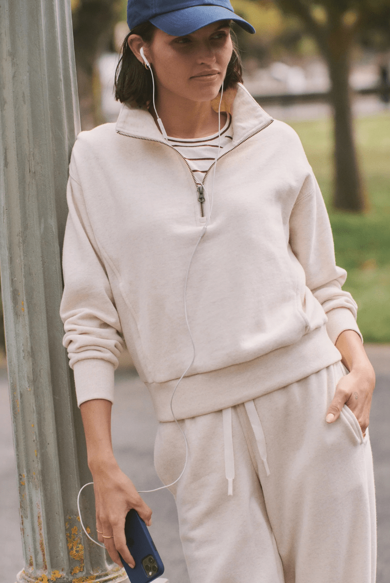 Sweatshirts - Marine Layer - Cloud 9 Fleece Half Zip in Oatmeal Heather - Archery Close