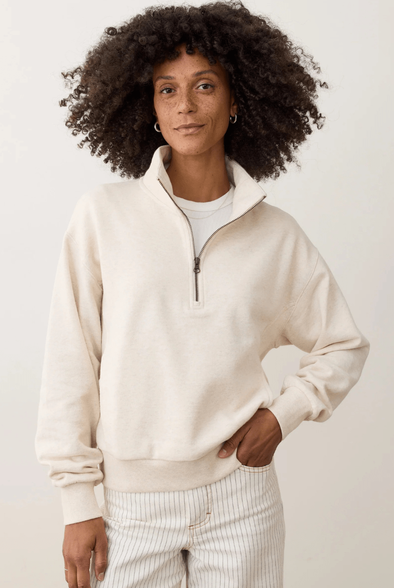 Sweatshirts - Marine Layer - Cloud 9 Fleece Half Zip in Oatmeal Heather - Archery Close