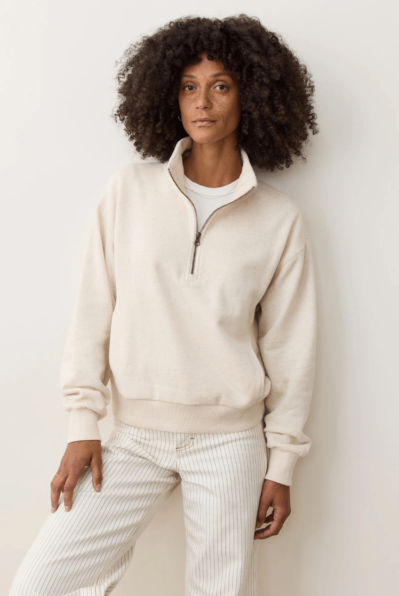 Sweatshirts - Marine Layer - Cloud 9 Fleece Half Zip in Oatmeal Heather - Archery Close