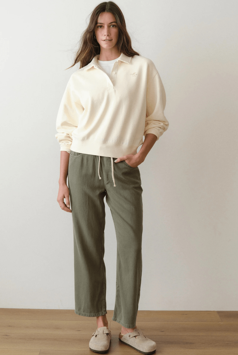 Sweatshirts - Marine Layer - Cloud 9 Fleece Polo in Antique White - Archery Close