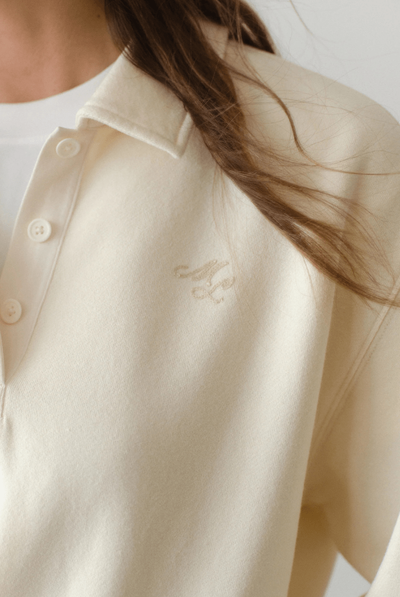 Sweatshirts - Marine Layer - Cloud 9 Fleece Polo in Antique White - Archery Close