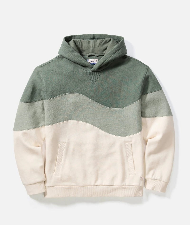 Green and beige hoodie on a white background