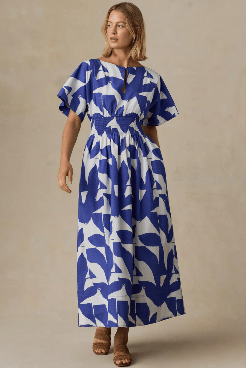 Dresses - Faherty Brand - Coastal Poplin Elia Smocked Dress - Archery Close