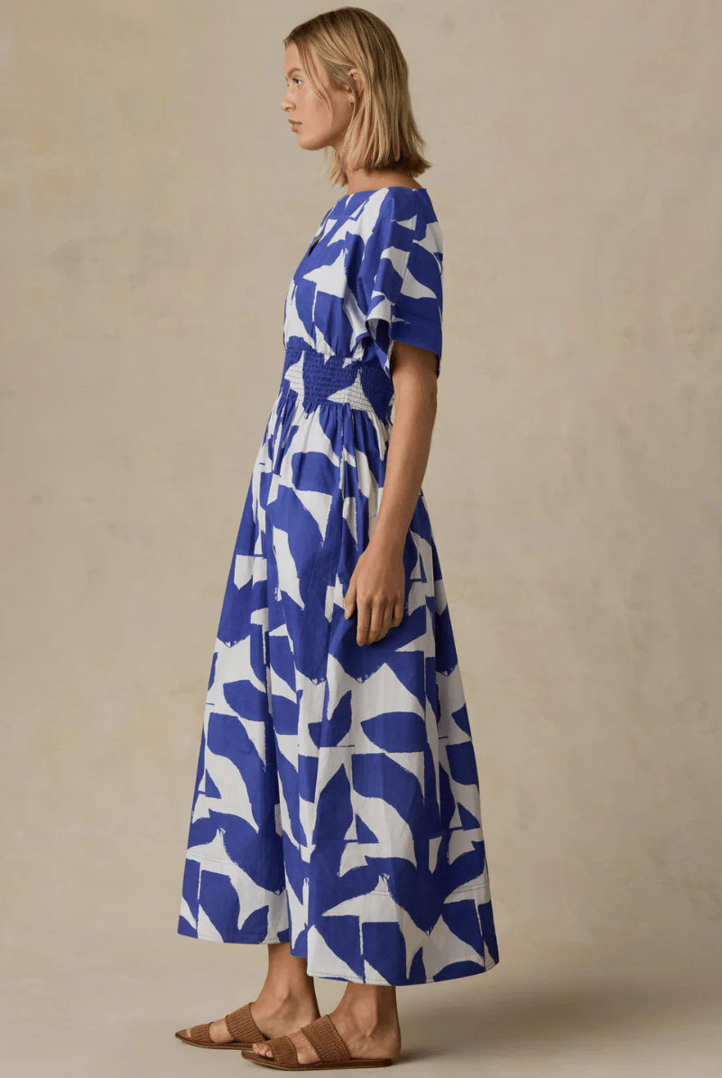 Dresses - Faherty Brand - Coastal Poplin Elia Smocked Dress - Archery Close